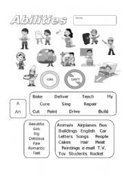 English Worksheet: Abilities Can/Cant Black and White 