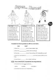 English Worksheet: Super.. Heroes CAN/CANT