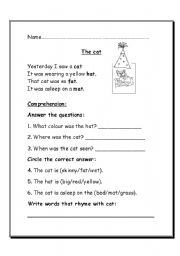 English Worksheet: poem comprehension