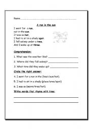 English Worksheet: poetry comprehension