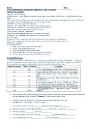 English Worksheet: Possesives adjectives and nouns.