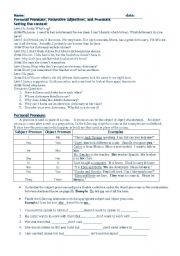 English worksheet: Possesives adjectives and nouns.