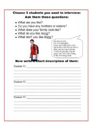 English worksheet: Choose 3 students to interview