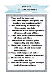 English Worksheet: Students Ten Commandments