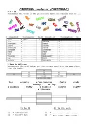 English Worksheet: Numbers (0 - 1 000 000 000)