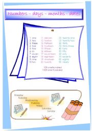 English Worksheet: Numbers, days, months and dates - Part one -