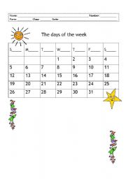 English Worksheet: days of the week