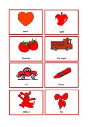 English Worksheet: Colour Cards RED
