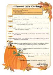 English Worksheet: Halloween Brain Challenge