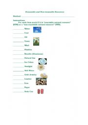 English worksheet: Renewable and Non Renewable Sources