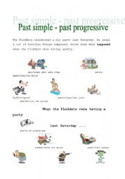 English Worksheet: What happened when the Flodders were having a party? Past Progressive