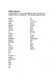 English worksheet: BASIC PREPOSITION LIST