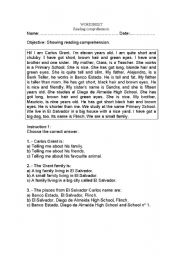 English Worksheet: Reading Comprehension Worksheet