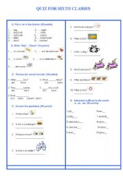 English Worksheet: QUIZ FOR SIXTH CLASSES