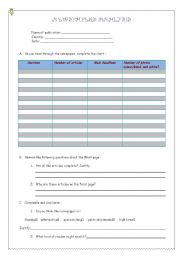 English Worksheet: a newspaper analysis - pair work