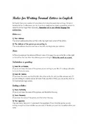 English Worksheet: Rules for Writing a Formal Letter in English