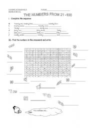English Worksheet: numbers from21 - 100