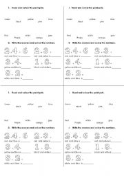 English worksheet: numbers and colours