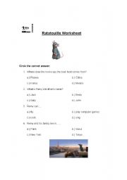 English Worksheet: Ratatouille Movie Worksheet