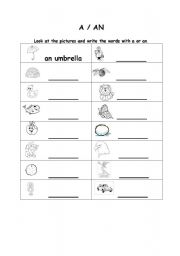 English worksheet: A/AN