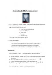 English Worksheet: Gore climate filmfs `nine errors`