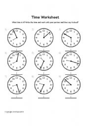 English Worksheet: Telling the time while practicing syllable stress