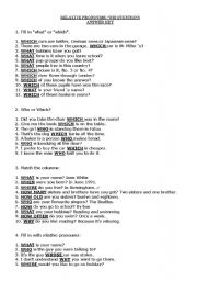 English worksheet: Relative Pronouns - Answer Key