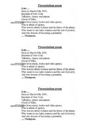 English worksheet: Presentation poem