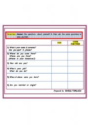English worksheet: A pair work activity for introducing