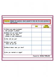 English Worksheet: A pair work activity for introducing