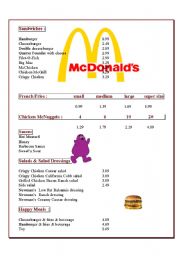 English Worksheet: McDo. Menu