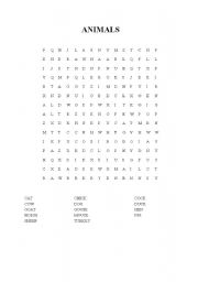 English worksheet: animals wordsearch