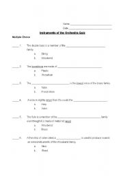 English Worksheet: Instruments of the Orchestra Quiz