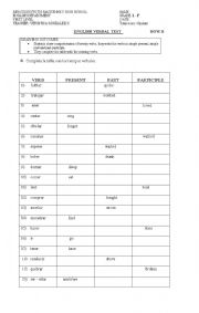 English worksheet: Test of verbs