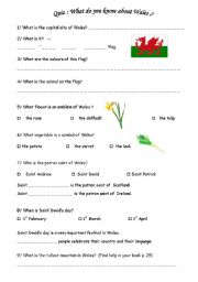 English Worksheet: Quiz Wales and Patron Saints - Cultural aspects