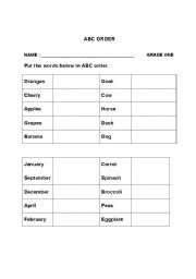 English worksheet: ABC ORDER