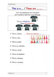 English Worksheet: This is These are - Plural
