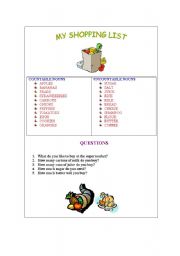 English Worksheet: My Shopping List