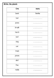 English Worksheet: Write the plural: