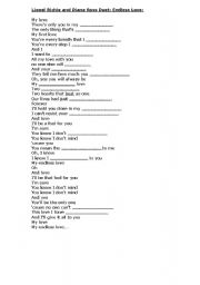 English worksheet: Lionel Richie and Diana Ross Duet: Endless Love: