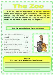 English Worksheet: READING : The Zoo