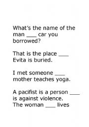 English Worksheet: relative clause review
