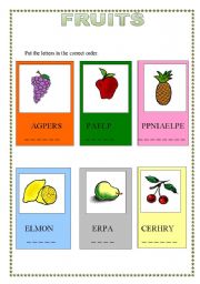 English worksheet: fruits