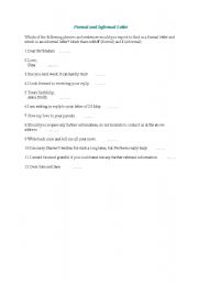 English Worksheet: Formal and informal letter expressions