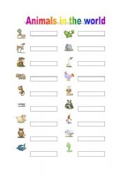 English worksheet: Animals writed