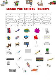 English Worksheet: Learn the school objects 