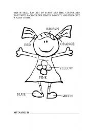 English Worksheet: Coulor, name and girl