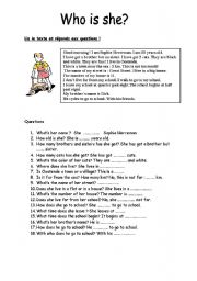 English Worksheet: Who is she?