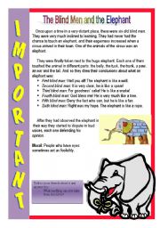 English Worksheet: the blind men and the elephant