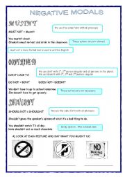 English Worksheet: NEGATIVE MODALS